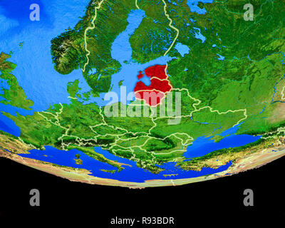 États baltes à partir de l'espace sur le modèle de la planète Terre avec des frontières du pays. 3D illustration. Éléments de cette image fournie par la NASA. Banque D'Images