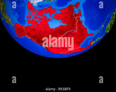 Membre de l'espace membres de l'ALENA sur le modèle de la planète Terre avec des frontières du pays. 3D illustration. Éléments de cette image fournie par la NASA. Banque D'Images