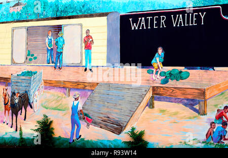 Une fresque de pastèque au centre-ville de Water Valley, Mississippi rend hommage à la réputation de la ville pour les pastèques. Banque D'Images