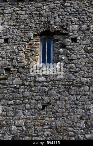 Vieille fenêtre cintrée dans un bâtiment en pierre, la cathédrale de St David's, Pembrokeshire, Pays de Galles, Royaume-Uni Banque D'Images
