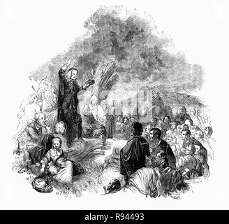 Une scène d'Hudibras, une polémique satirique écrit par Samuel Butler (1613 - 1680), poète et satiriste, principalement contre les Parliamenterians,Roundheads, puritains, les Presbytériens et d'autres factions impliquées dans la guerre civile de 1642-1651. Ici nous voyons un prêtre qui la prédication, inspirée par les attitudes de sa classe, plutôt que celle de son bretheren. Banque D'Images