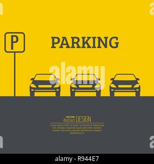 Résumé fond avec des voitures et de signalisation. Zone de parking. Élément du vecteur de conception graphique. Style plat. Illustration de Vecteur