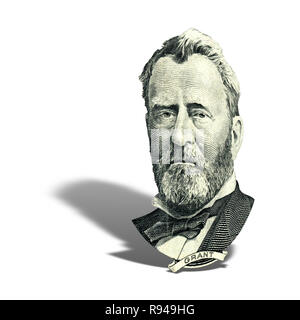 Portrait d'homme d'État américain, inventeur, diplomate et Ulysses S. Grant comme il a l'air sur cinquante dollars avers. Photo à un angle de 15 degrés, avec un Banque D'Images