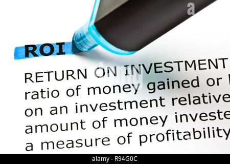 Définition du dictionnaire du RSI retour sur investissement souligné avec le texte bleu marqueur. Banque D'Images