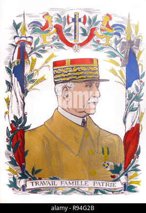 Portrait du maréchal Pétain & symboles nationalistes français c1940 Banque D'Images