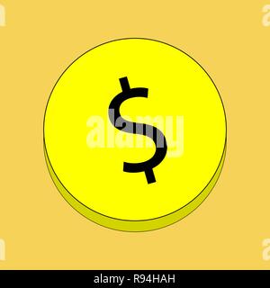 Pièce de monnaie avec un signe dollar. Vector illustration sur un fond de couleur. Illustration de Vecteur