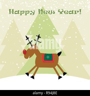 Ok Computer Funny Deer avec flocons . Carte de Nouvel An Illustration de Vecteur