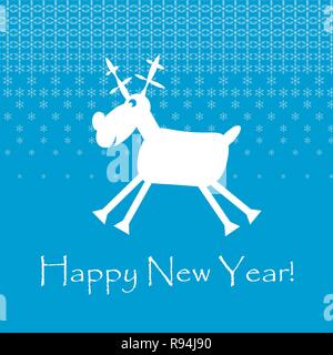 Ok Computer blanc Funny Deer avec flocons . Carte de Nouvel An Illustration de Vecteur