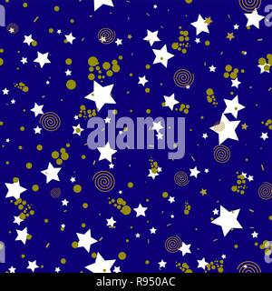 Motif géométrique en continu style abstrait, cercles dorés, étoiles, spirales, vector Illustration de Vecteur