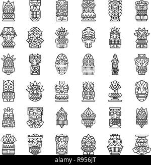 Idoles Tiki style du contour, Icon Set Illustration de Vecteur