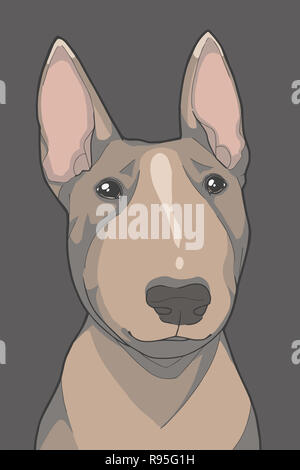 Style Cartoon Illustration portrait dessin d'un chien Bull Terrier miniature brun Banque D'Images