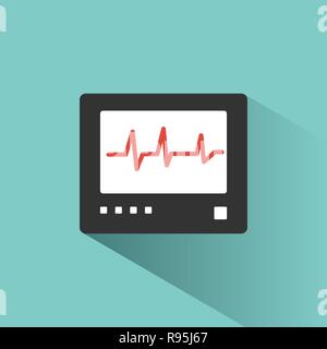 Moniteur de fréquence cardiaque avec l'icône de couleur ombre sur un fond vert. Heartbeat. Cardiogramme vector illustration Illustration de Vecteur
