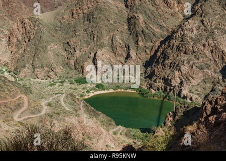 Une vue sur les eaux du Colorado et le Pont Suspendu de Kaibab du Sud Kaibab Trail, le Parc National du Grand Canyon en Arizona, États-Unis Banque D'Images