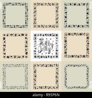 Jeu de cadres de vœux de Noël Illustration de Vecteur
