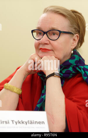 Saint-pétersbourg, Russie - le 20 novembre 2018 : actrice finlandaise Kirsi Tykkylainen au cours de l'ouverture de la carrière internationale et films d'étudiants festiva Banque D'Images