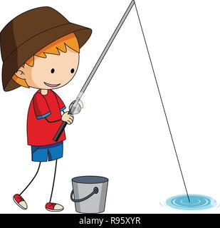Un pêcheur doodle sur fond blanc illustration Illustration de Vecteur
