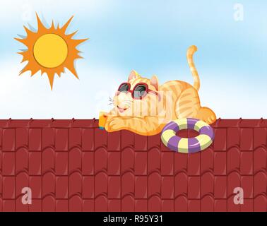 Lazy cat à bronzer sur un toit en été illustration Illustration de Vecteur
