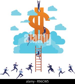 Hommes d'escalier avec le signe du dollar et caractère avatar Illustration de Vecteur