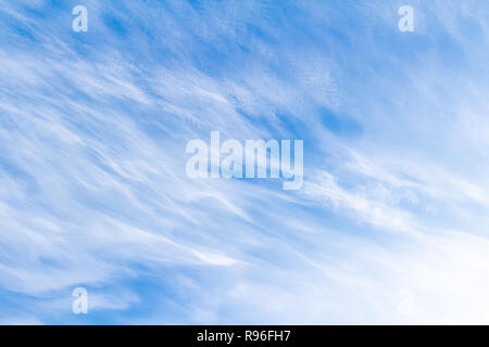 Les nuages Cirrostratus dans le ciel bleu. Lignes diagonales fines et souples. Banque D'Images