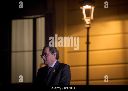 20 décembre 2018 - Barcelone, Catalogne, Espagne - président régional catalan Quim TORRA attend dans le Palau de Pedralbes building instants avant de tenir une réunion avec le Premier Ministre espagnol Pedro Sanchez. Le gouvernement espagnol et le gouvernement Catalan a décidé de tenir une réunion conjointe à Barcelone au milieu de la situation de crise en raison de l'indépendance les aspirations de la région Catalane (crédit Image : © Jordi Boixareu/Zuma sur le fil) Banque D'Images