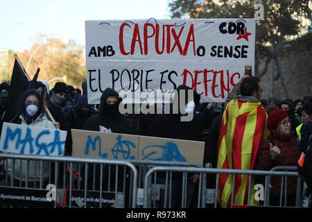 Barcelone, Espagne. 21 Décembre, 2018. Pro-Catalan marche de l'indépendance, Barcelone. 21 décembre 2018. L'Espagne. Banque D'Images