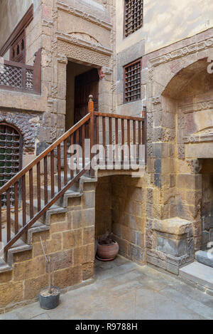 Façade de Beit El historique ottoman Set Waseela Waseela Hanem (construction maison), situé à proximité de la mosquée Al-Azhar à Darb Al-Ahmar district, Vieux Caire Banque D'Images