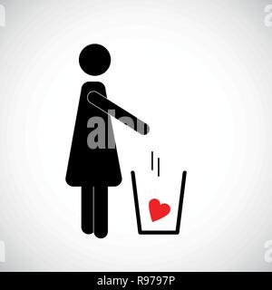 Coeur rouge femme jette dans la corbeille l'icône pictogramme Vector EPS10 illsutration Illustration de Vecteur