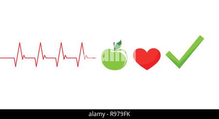 Concept de vie sain cardiologie avec apple vert illustration vecteur EPS10 Illustration de Vecteur