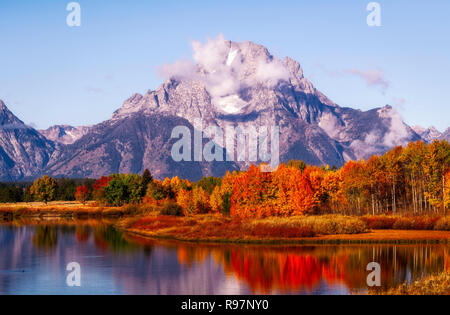 Oxbow Bend lever du soleil, Grand Teton National Park, Wyoming, USA Banque D'Images