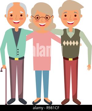 Groupe de personnes âgées embrassé portrait vector illustration Illustration de Vecteur