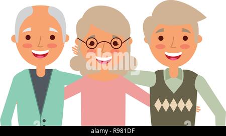 Groupe de personnes âgées embrassé portrait vector illustration Illustration de Vecteur