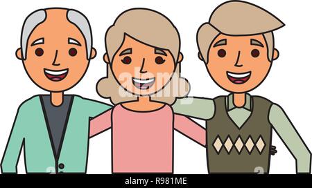 Groupe de personnes âgées embrassé portrait vector illustration Illustration de Vecteur