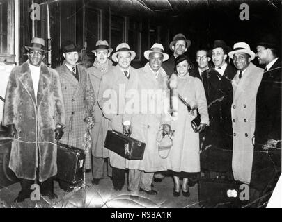 Louis Armstrong, trompetista y cantante estadounidense de jazz. Stockholm, Suède, 1933. Banque D'Images