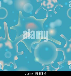 Modèle sans couture. microbiologique Amoeba proteus et Infusoria sous le microscope. Vector illustration. Illustration de Vecteur