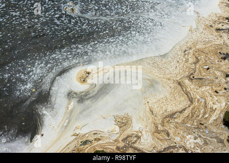 Extrêmement polluée waters, mousse blanche et d'huile sur la mer Banque D'Images