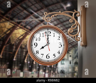 Horloge murale Vintage sur la gare. 3D illustration. Banque D'Images