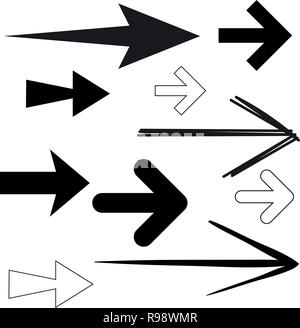 Flèches noires. Contour simple et silhouette noire icons Illustration de Vecteur