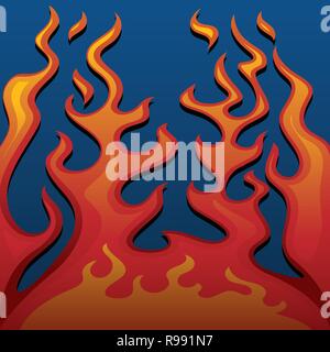 Style classique feu flammes sur fond bleu Vector Illustration Illustration de Vecteur