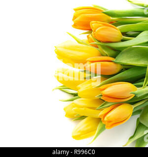 Bouquet de tulipes colorées isolé sur blanc. Mise à plat Banque D'Images