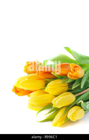 Bouquet de tulipes jaunes et orange isolé sur fond blanc Banque D'Images