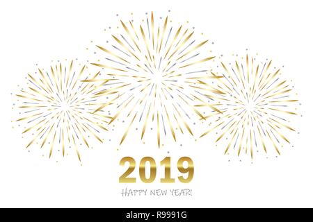 Carte de voeux bonne année 2019 avec l'or et l'argent firework vector illustration EPS10 Illustration de Vecteur