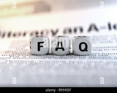 Concept FAQ, Foire Aux Questions, le rendu 3d,image conceptuelle. Banque D'Images