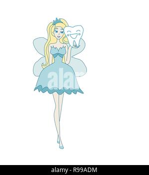 Cartoon dent avec la fée de dent Illustration de Vecteur