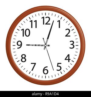 Horloge murale en bois. Effet 3D vector Illustration de Vecteur