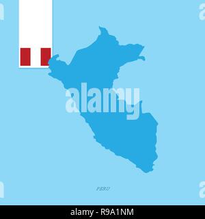 Pérou Carte Pays avec un drapeau sur fond bleu Illustration de Vecteur