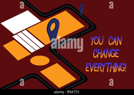 L'écriture de texte Word vous pouvez tout changer. Pour concept d'affaires dans vos mains sont les changements que vous voulez faire route pour trouver un 3D de navigation Banque D'Images
