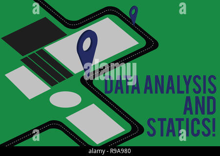 Signe texte montrant l'analyse des données et de la statique. Tableau photo conceptuelle d'analyse graphique de l'information statistique de navigation de route l'axe 3D Banque D'Images