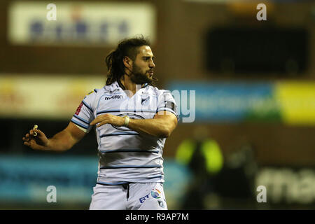 Cardiff, Wales, UK, 21 décembre 2018. Josh Navidi de Cardiff Blues. Match de rugby Pro Guinness14, Cardiff Blues v dragons à la BT Sport Cardiff Arms Park de Cardiff le vendredi 21 décembre 2018. Cette image ne peut être utilisé qu'à des fins rédactionnelles. Editorial uniquement. Photos par Andrew Andrew/Verger Verger la photographie de sport/Alamy live news Banque D'Images