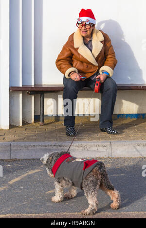 Bournemouth, Dorset, UK. 22 décembre 2018. Les visiteurs à profiter du soleil des plages de Bournemouth, échapper à l'agitation de dernière minute achats de Noël et les préparatifs. Credit : Carolyn Jenkins/Alamy Live News Banque D'Images