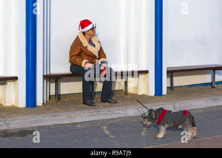 Bournemouth, Dorset, UK. 22 décembre 2018. Les visiteurs à profiter du soleil des plages de Bournemouth, échapper à l'agitation de dernière minute achats de Noël et les préparatifs. Credit : Carolyn Jenkins/Alamy Live News Banque D'Images